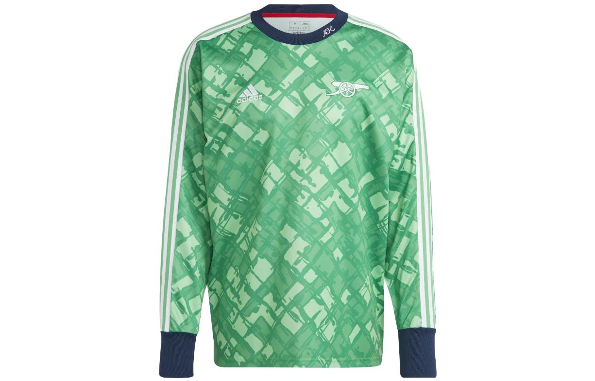 adidas SS23 Green Striped Logo Print Long-Sleeve Crewneck Sweatshirt HT7193