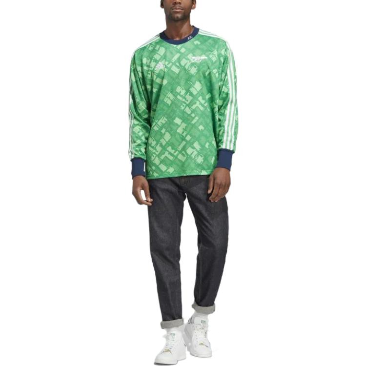 Details for 아디다스 SS23 그린 스트라이프 로고 프린트 긴팔 크루넥 스웻셔츠 HT7193