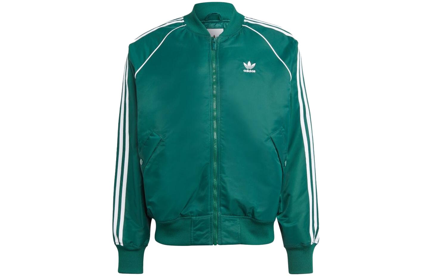 adidas SS23 Green Striped Zip-Up Baseball Collar Jacket HZ0693