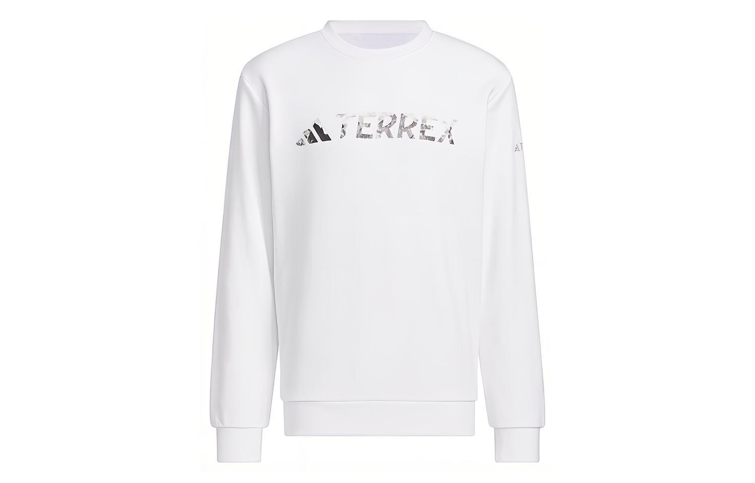 adidas SS24 Logo Print Crewneck Sweatshirt White Long Sleeve Casual Pullover JE6767
