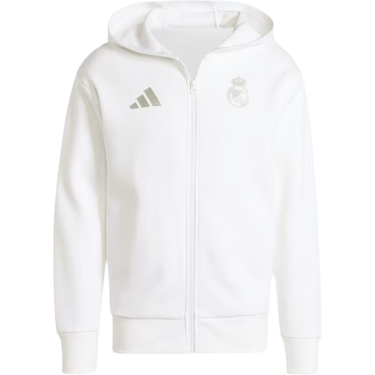 adidas SS24 Real Madrid Logo Hoodie Jacket  White Stylish & Comfortable. IT3805