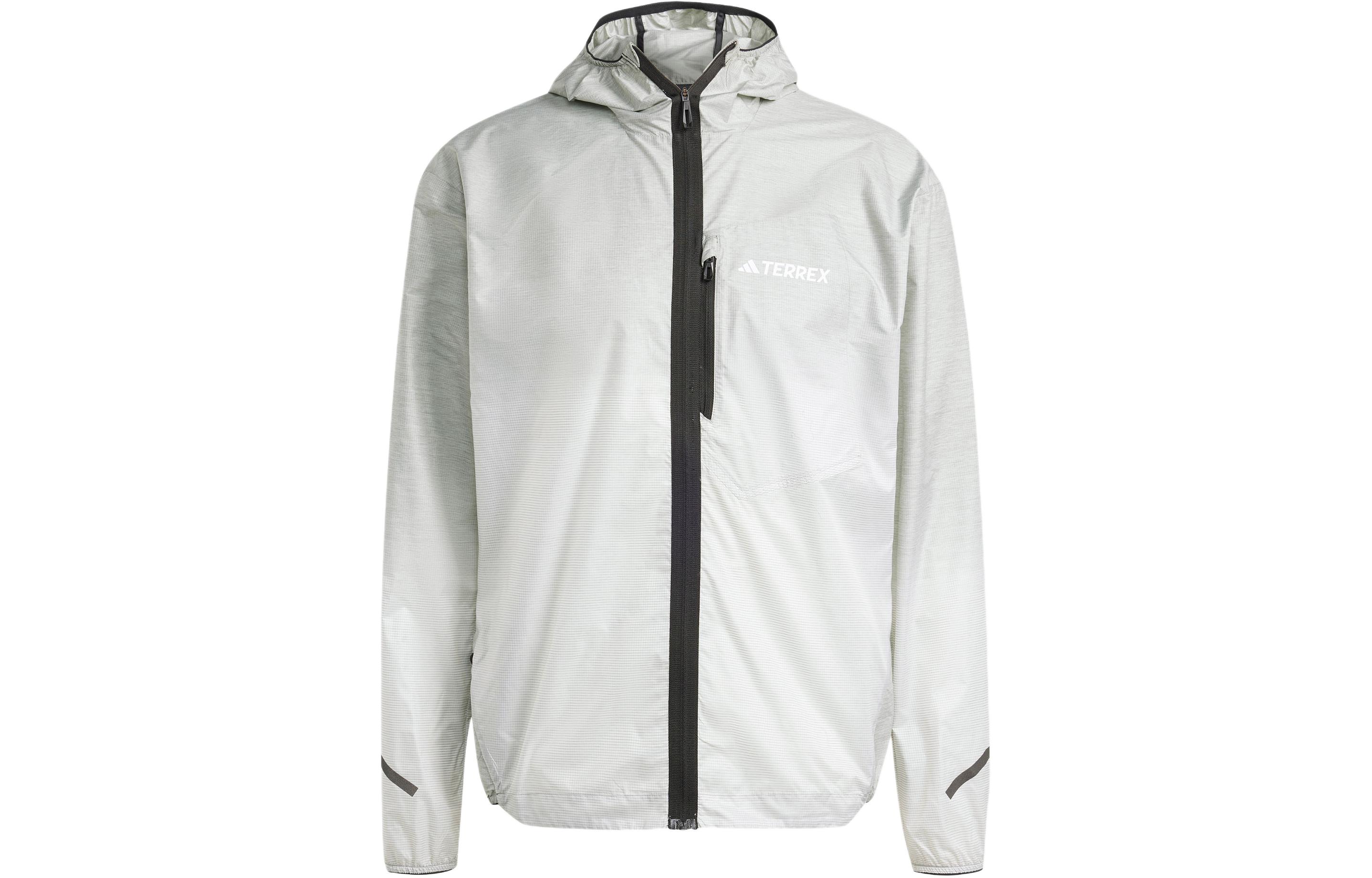 adidas SS24 TERREX Outdoor Breathable Hooded Running Jacket Silver Green IN6723