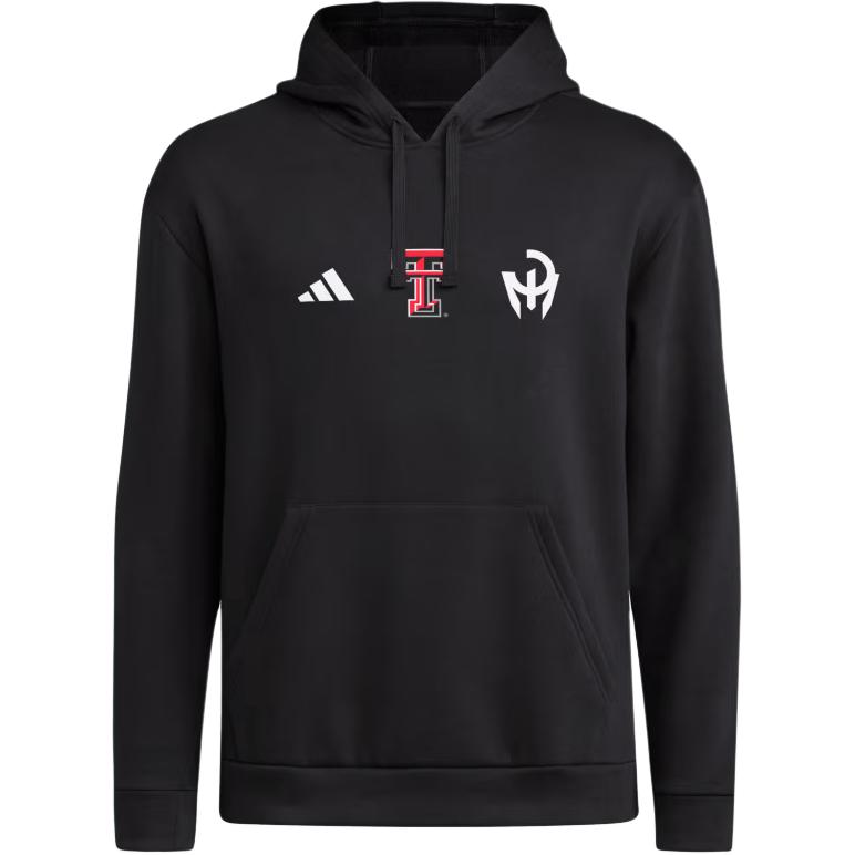 adidas SS24 Texas Tech Fleece Hoodie Black Logo Long-Sleeve Sweatshirt JZ4028