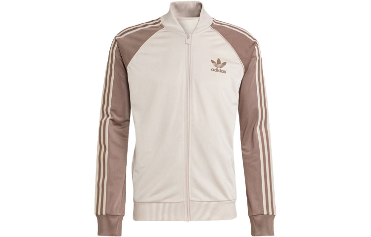 adidas SST Track Top Brown Tri-Stripe Zipper Long Sleeve Jacket IS3322