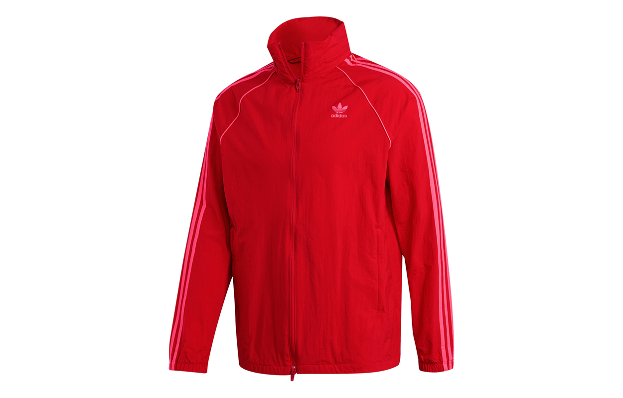 adidas SST Trefoil Striped Loose Hoodie Jacket Light Scarlet ED6083