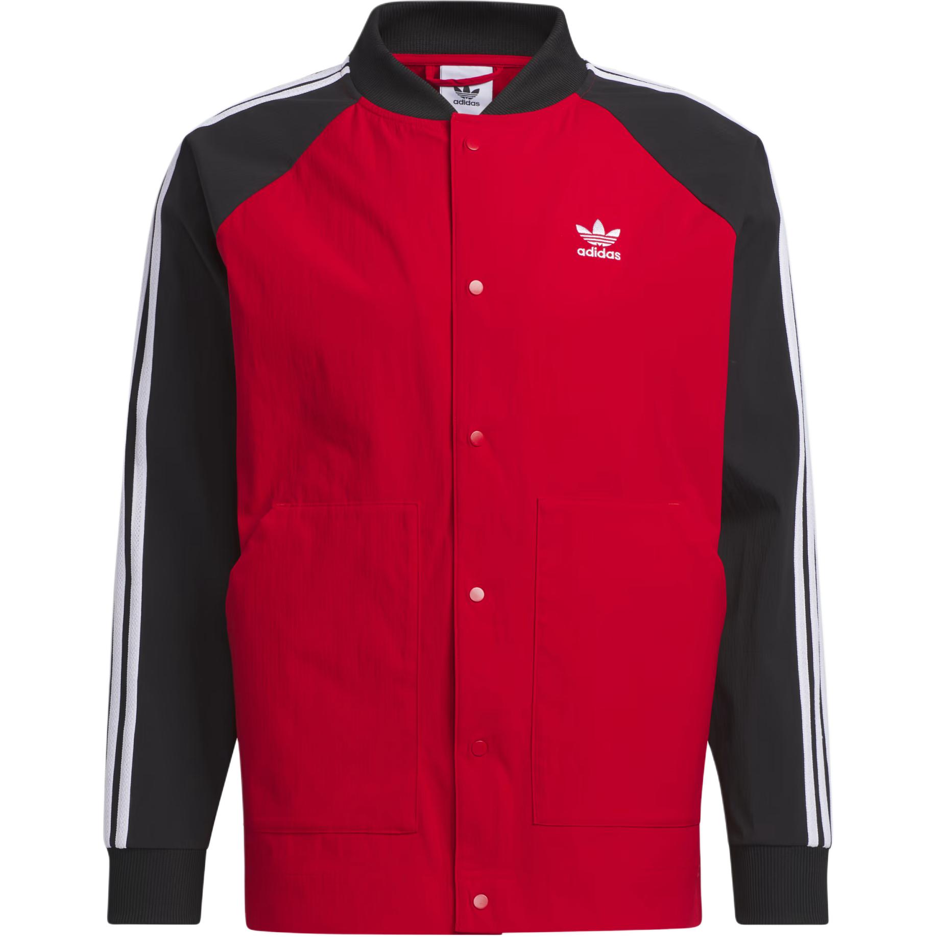adidas SST Woven Stripe Jacket Red Long Sleeve Coat IC5542
