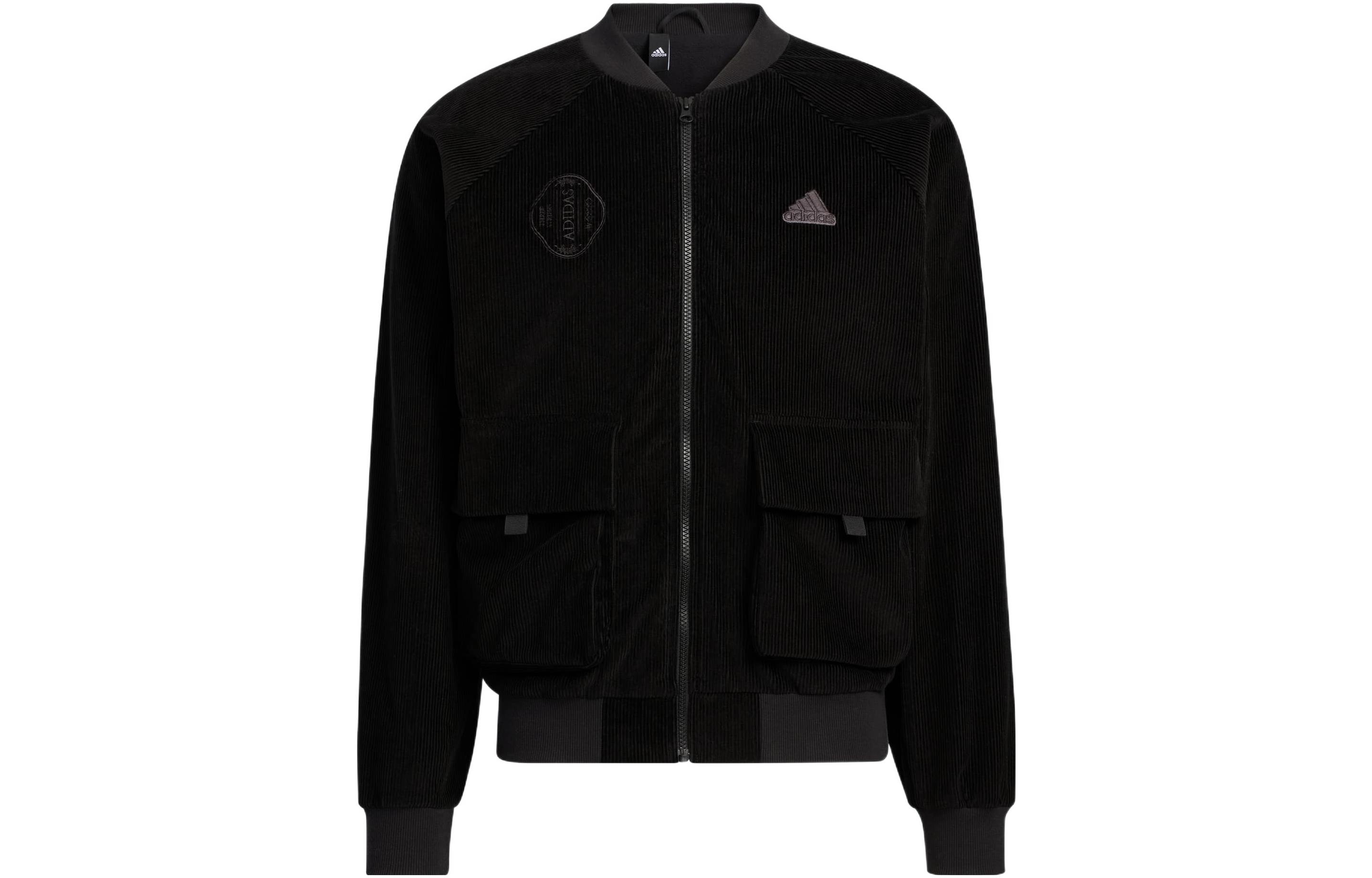 adidas St Cord WV Jacket Black Retro Corduroy Zip-Up with Embroidered Logo HR4445