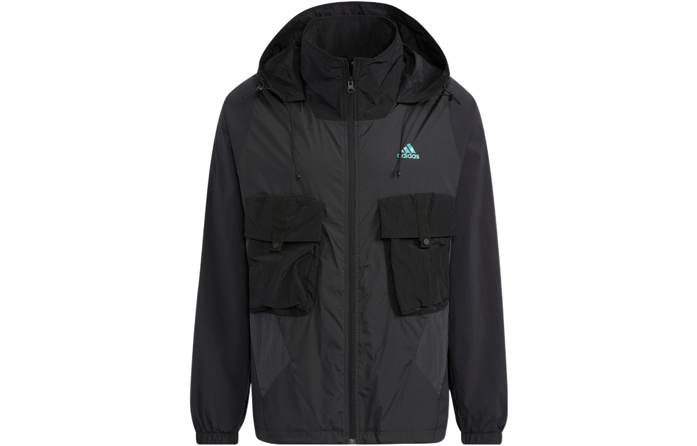 adidas St Energy Multi-Pocket Sports Jacket Black with Logo Print HR4443