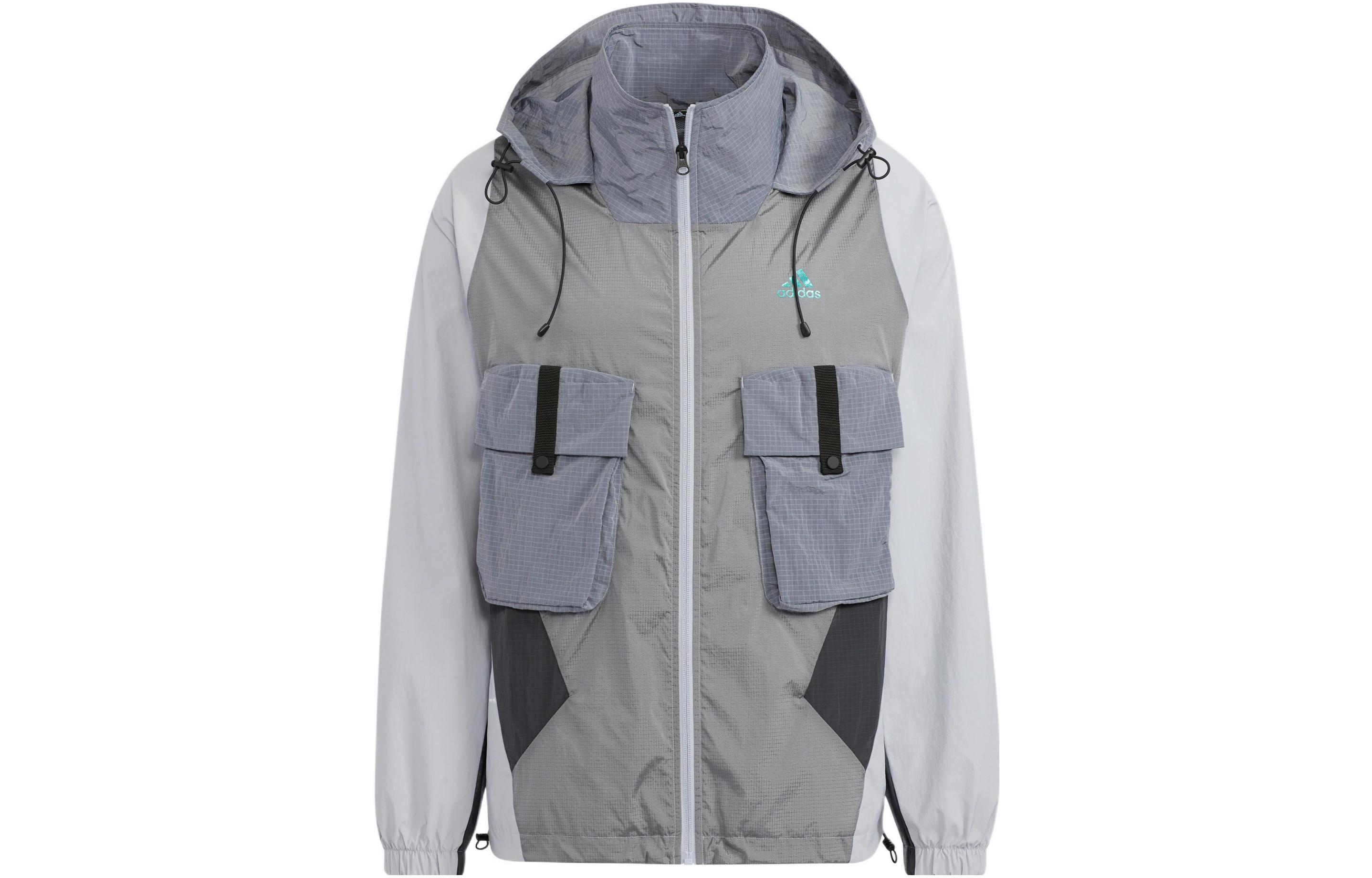 adidas St Energy Multi-Pocket Zip Hoodie Jacket Mens Light Silver HR4444