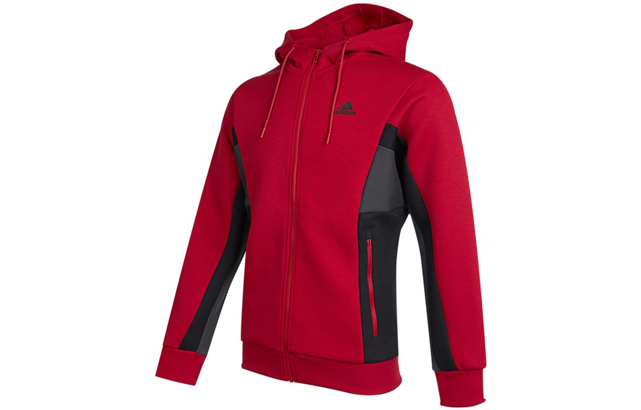 adidas ST Knitted Spacer Jacket Red Hooded Colorblock Logo Sports Coat H39240