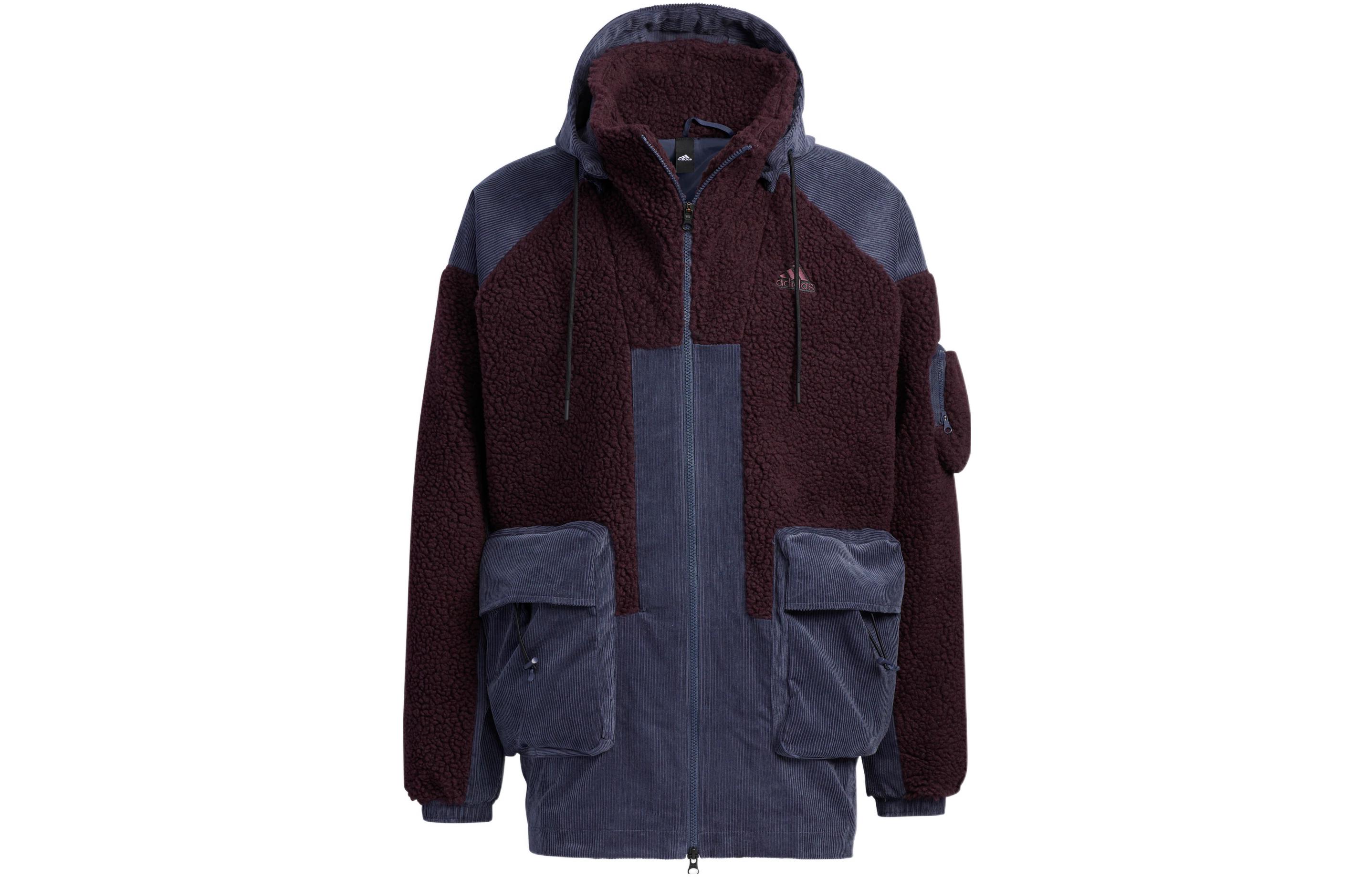 adidas St Patch Logo Print Velvet Hooded Jacket Men’s Dark Burgundy Purple HN9018