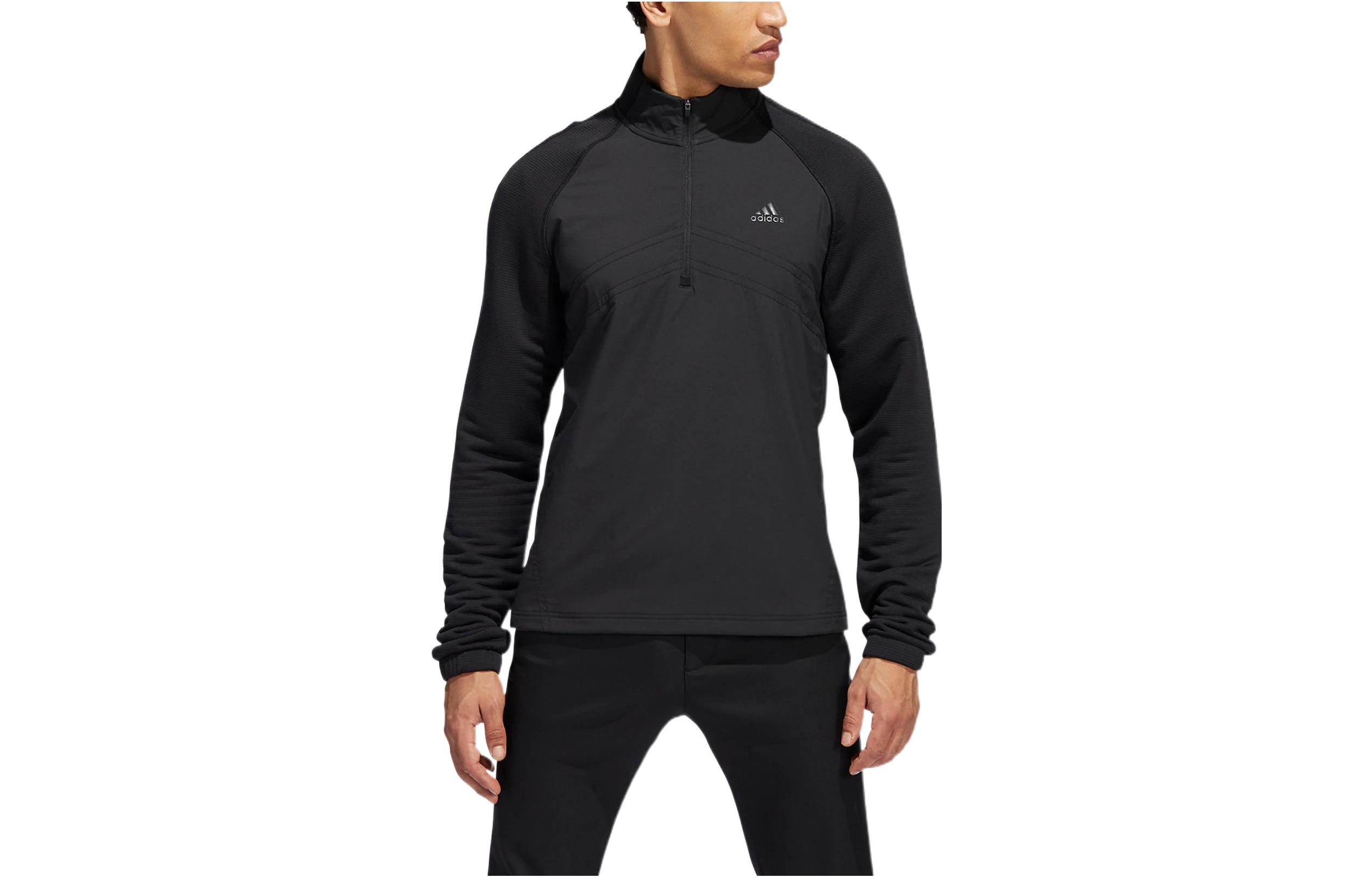 adidas Stmnt 1/4 Zip Pullover Sweatshirt Black with Small Logo Print HT1323