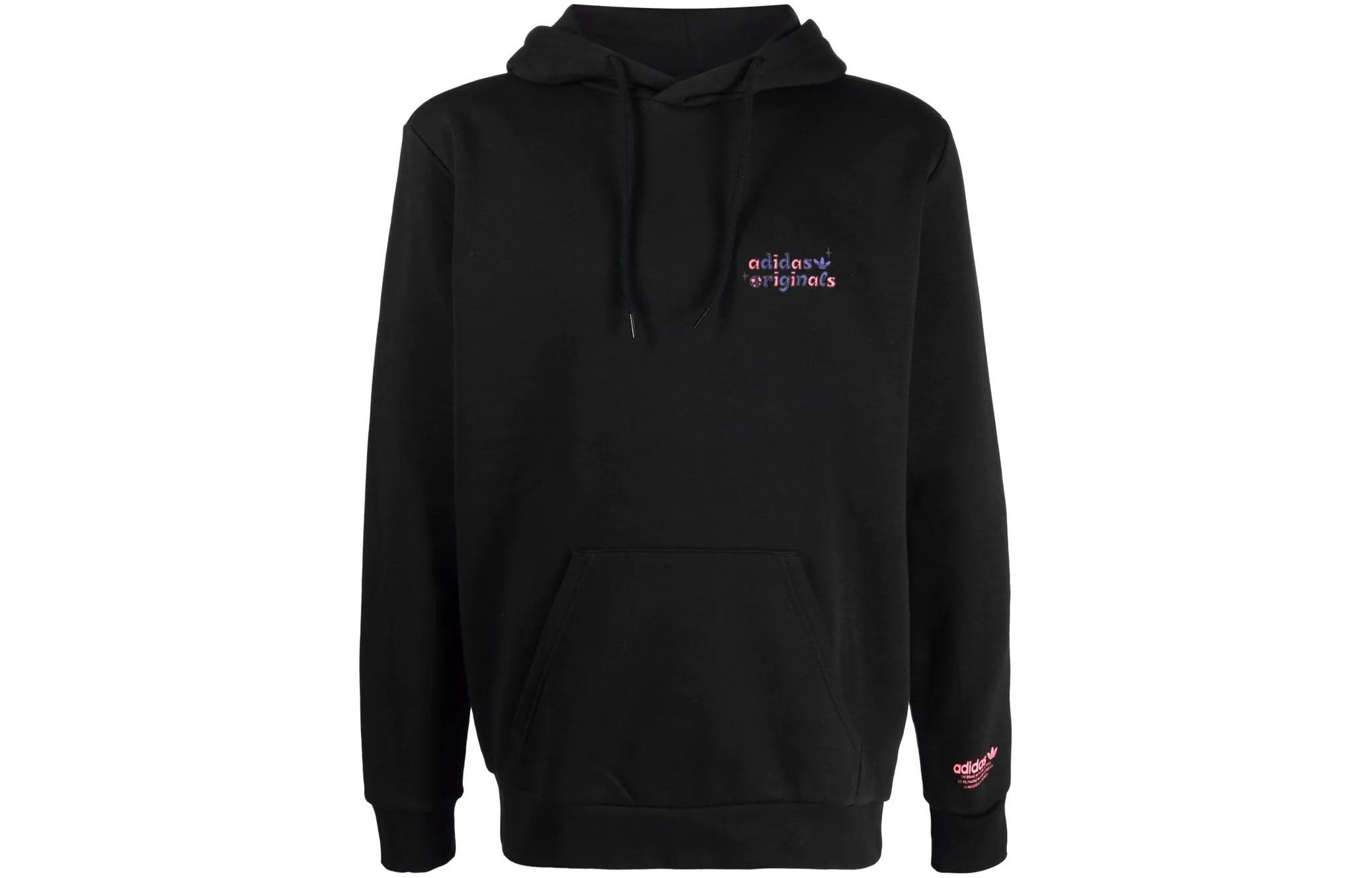 adidas Stoked Trefoil Logo Graphic Hoodie Black Long Sleeve HC7153
