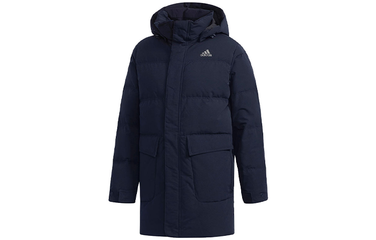 adidas Str Mid Down Lightweight Hooded Long Down Jacket Deep Blue Winter. CK0970