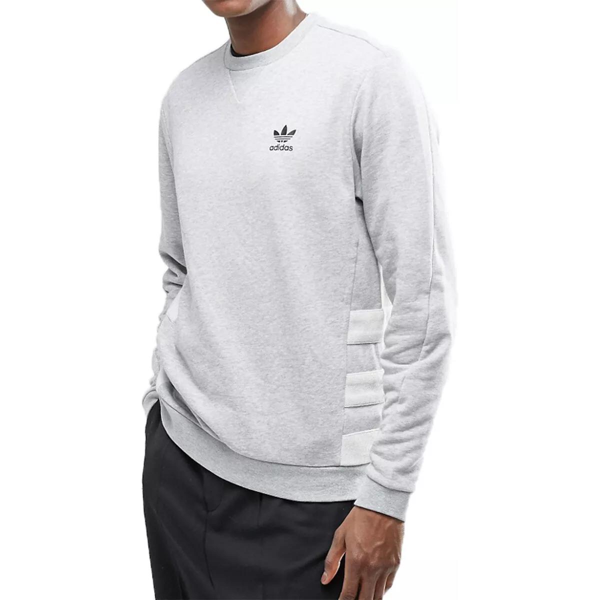 adidas Street Modern Crew Grey Striped Print Pullover Sweatshirt AY9201