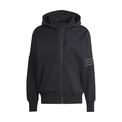 adidas Street Neuclassics Black Full-Zip Hoodie Relaxed Fit 3-Stripe袖 IR9429