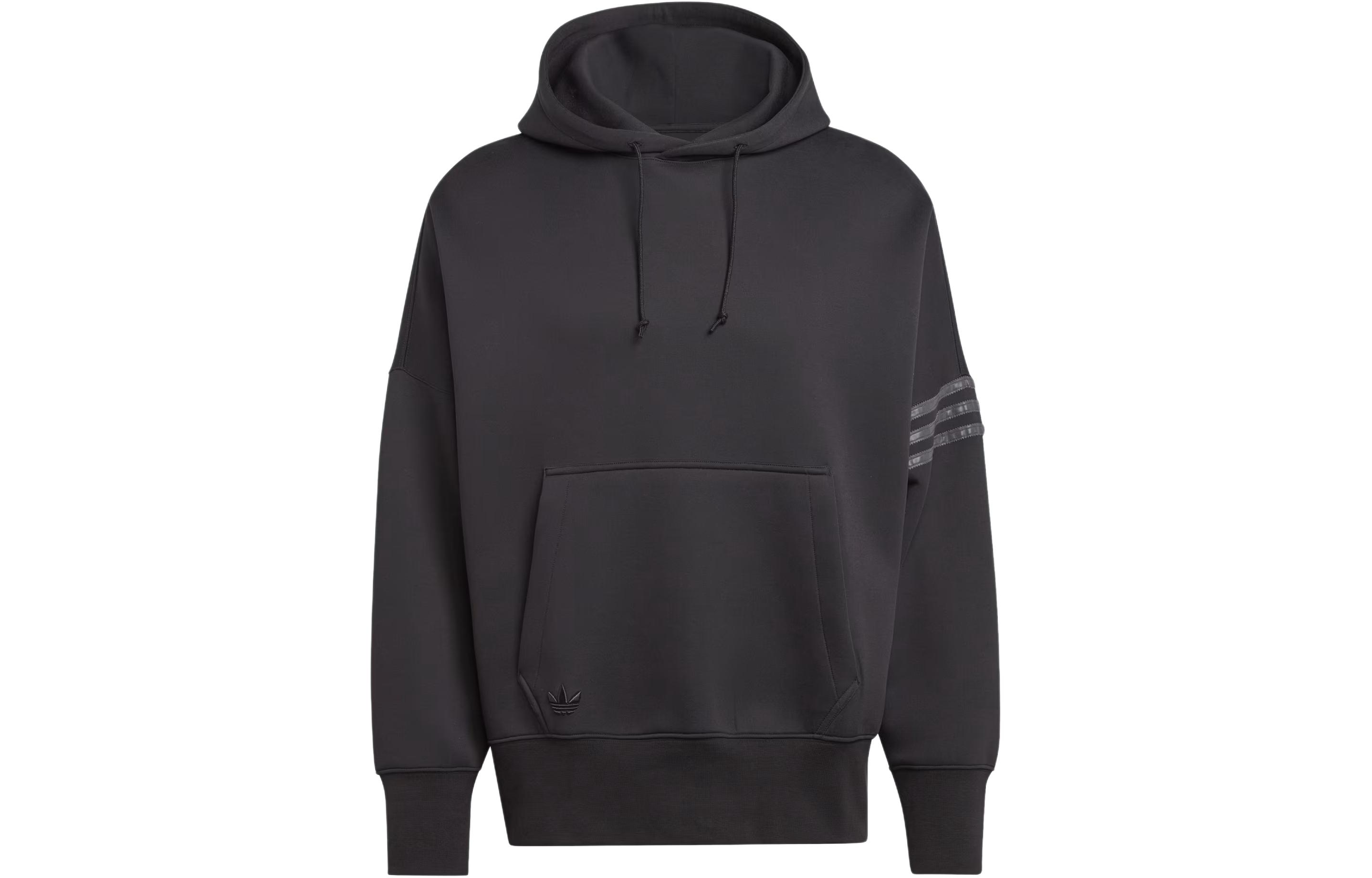 adidas Street Neuclassics Hoodie Black Loose Fit with Sleeve Stripes IP3286