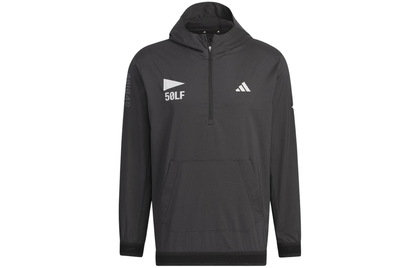 adidas Stretch Half-Zip Logo Hoodie Jacket - Black IN9007