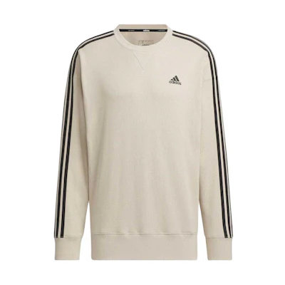 adidas Stripe Logo Print Crewneck Pullover Sweatshirt Beige JF3990