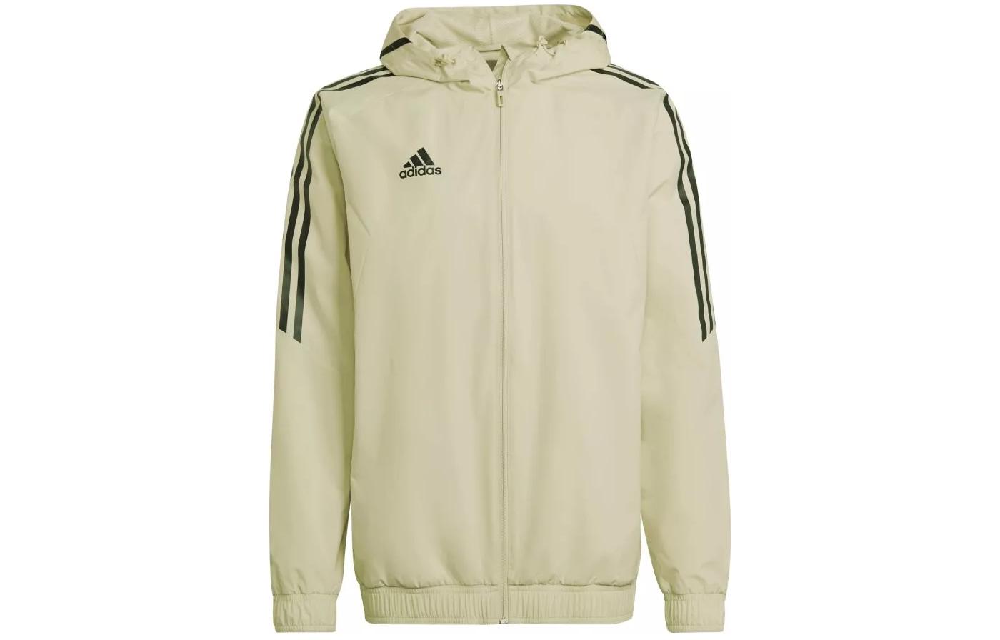 adidas Stripe Training Zip Hoodie Jacket Ivory Brown HD2291