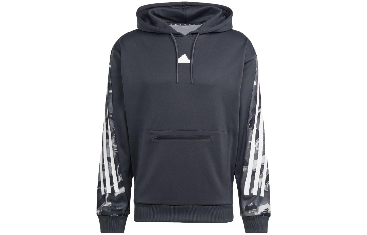 adidas Striped Camo Print Loose Hoodie Long Sleeve - Dark Gray IB6126