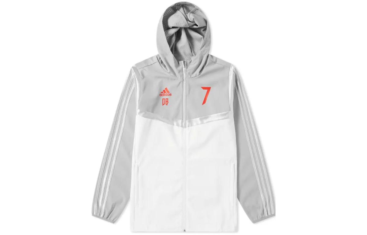 adidas Striped Color Block Logo Zip Hoodie Jacket Light Grey DZ7310