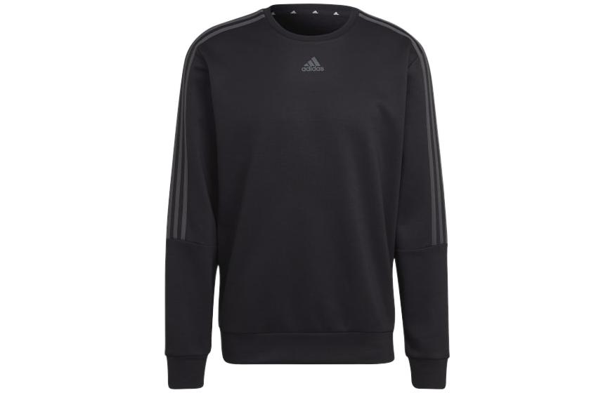 adidas Striped Fleece Crewneck Pullover Sweatshirt Dark Gray HM2607