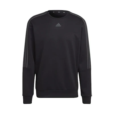 adidas Striped Fleece Crewneck Pullover Sweatshirt Dark Gray HM2607