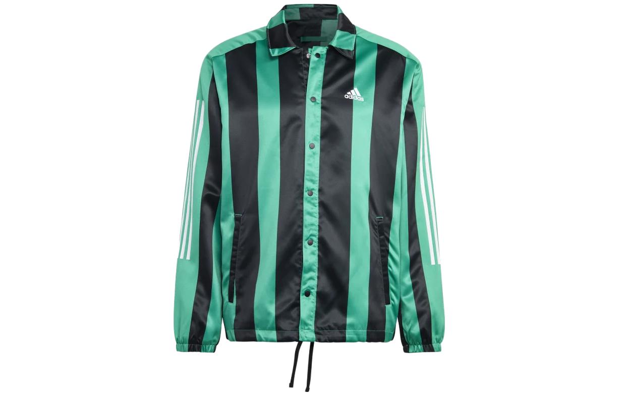 adidas Striped Letter Single-Breasted Jacket Black Green IB8393