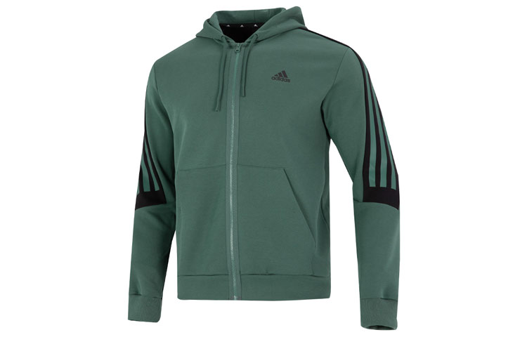 adidas Striped Logo Knit Retro Hoodie Jacket Green Fall Casual Wear HC5841