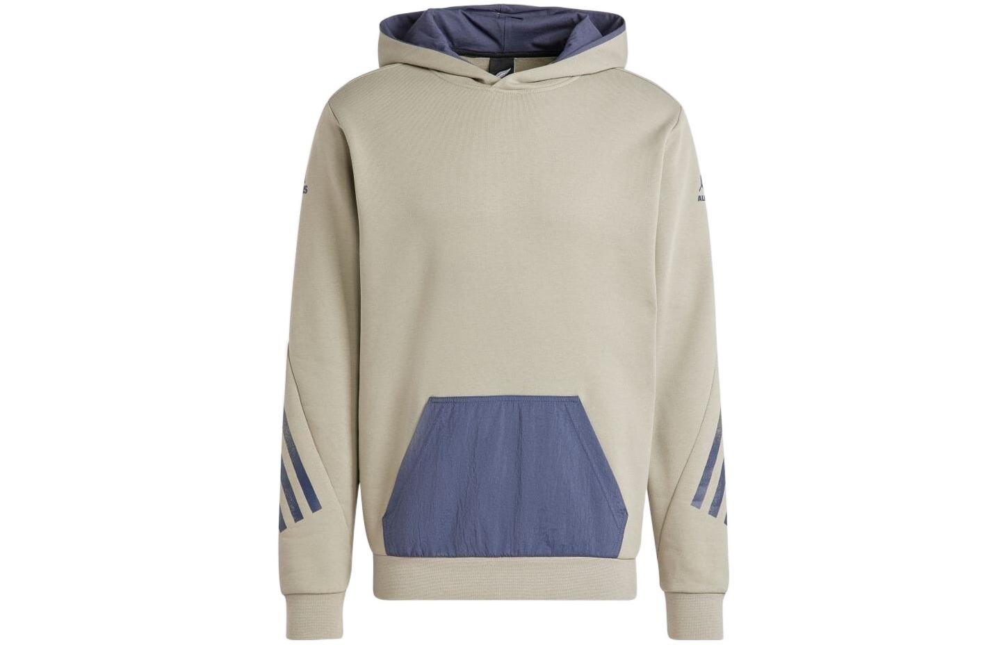 adidas Striped Logo Patchwork Hoodie Sweatshirt - Khaki IB6365