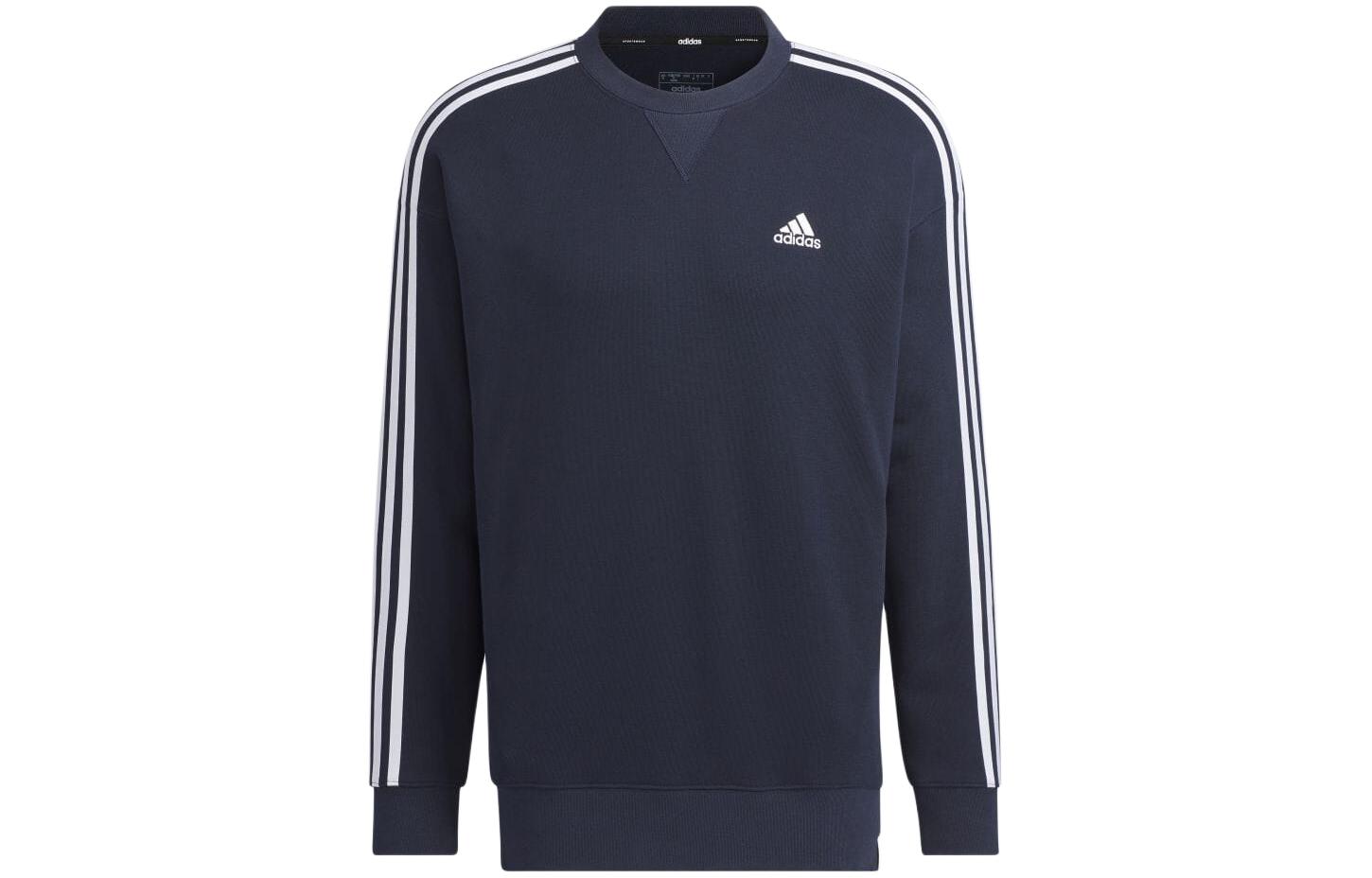 adidas Striped Logo Printed Crewneck Long Sleeve Sweatshirt Navy () JF3932
