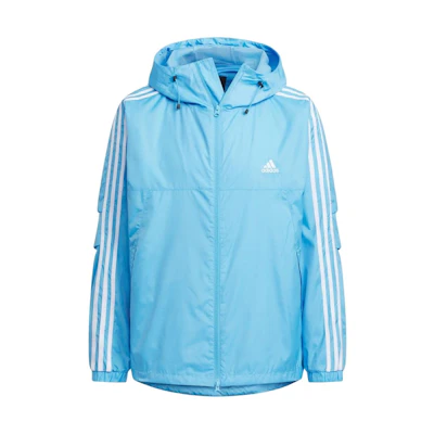 adidas Striped Logo Printed Hooded Zip Jacket - Light Blue JF3957