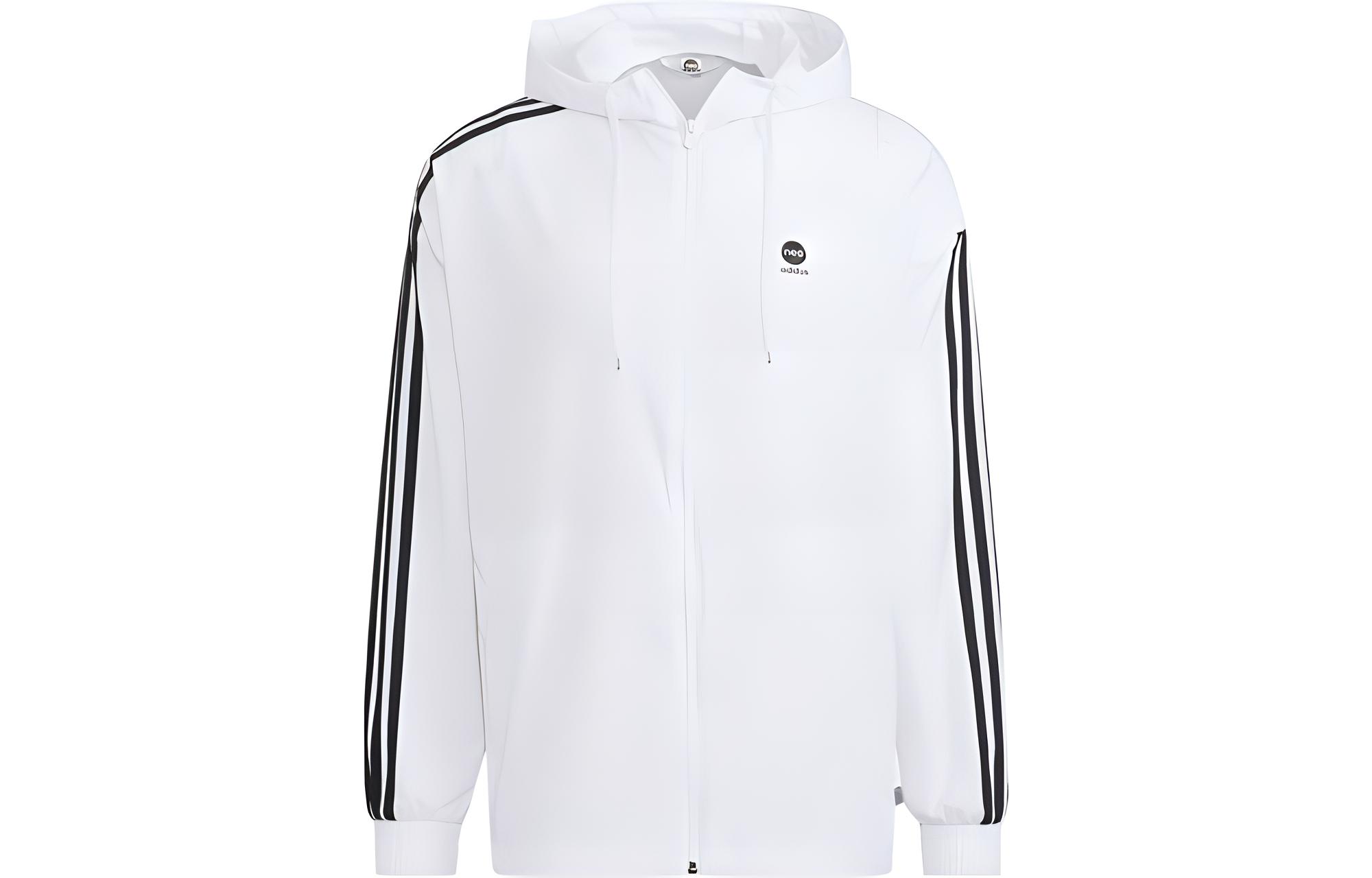 adidas Striped Logo Zip-Up Hoodie Jacket White HN8788