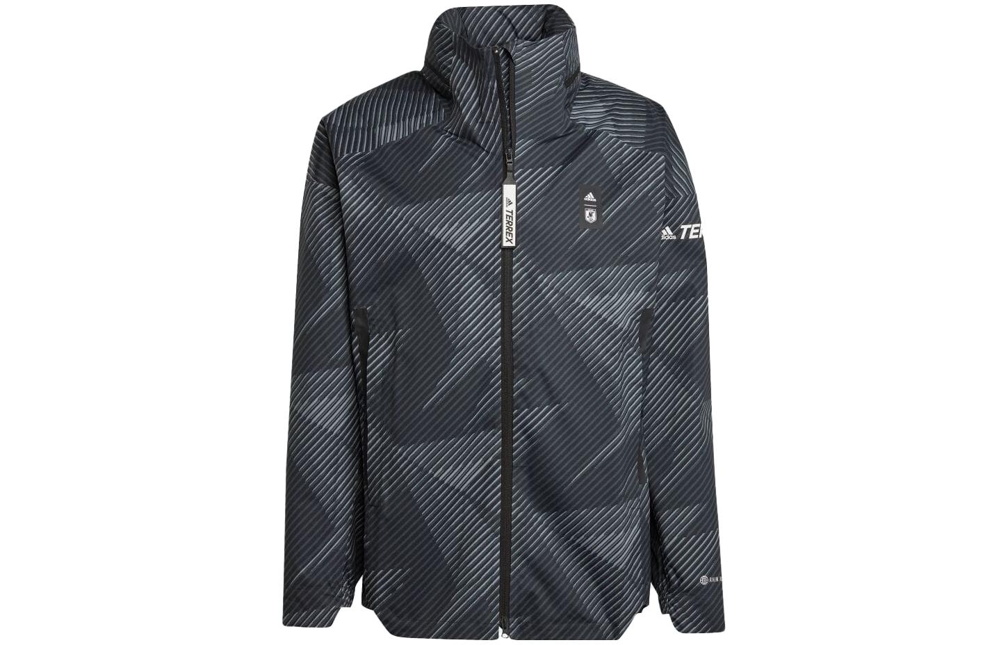 adidas Striped Print High Neck Zip-Up Jacket Black LCF33