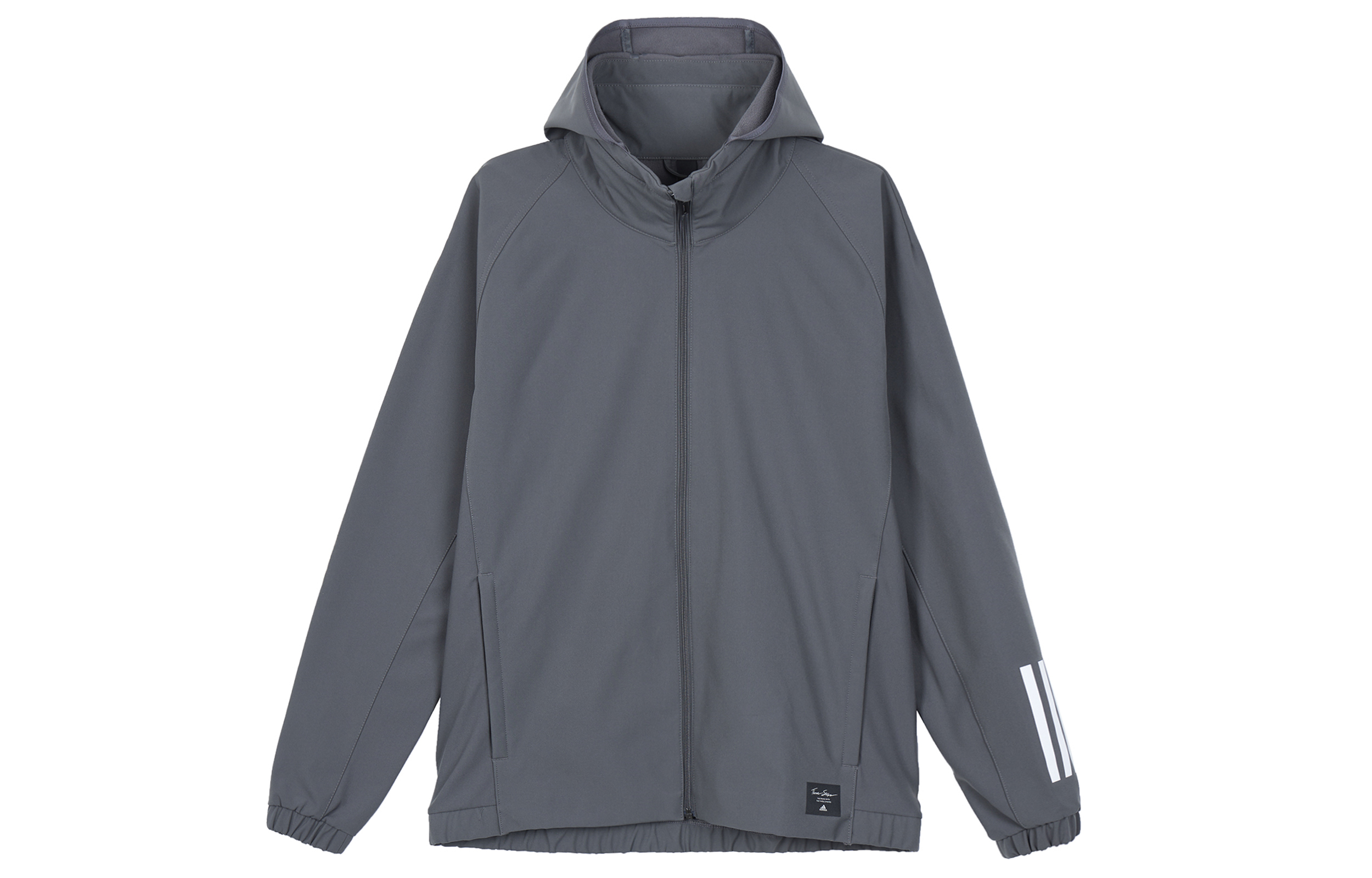 adidas Striped Print Hooded Jacket Grey H40881