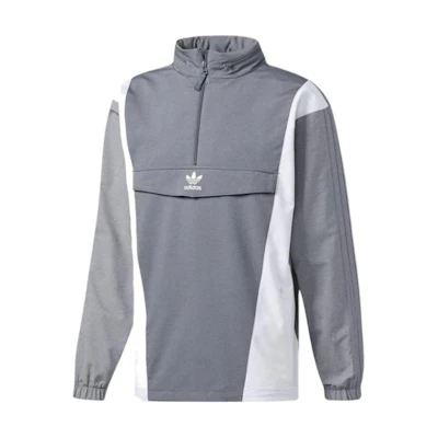 adidas Striped Print Logo Half-Zip Pullover Sweatshirt Grey BS4508