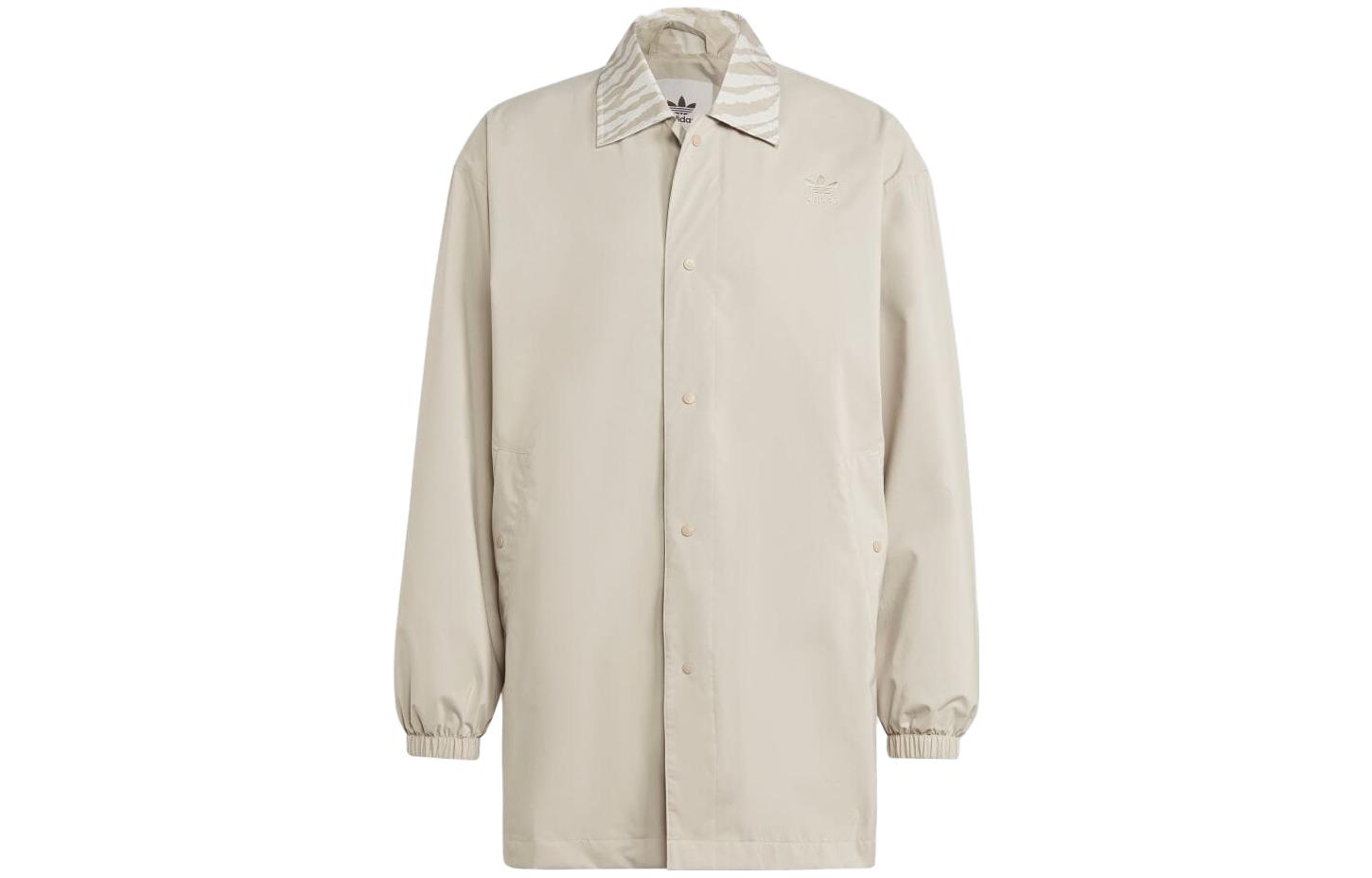 adidas Striped Print Logo Polo Collar Loose Long Jacket Beige (Japan Exclusive) IL5194-JAPAN