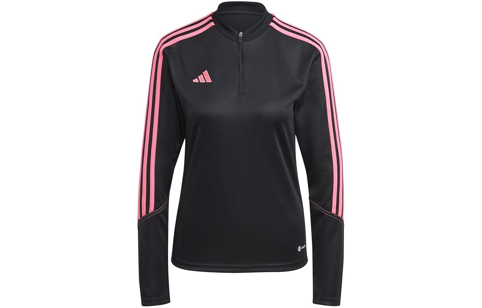 adidas Striped Stand Collar Logo Long Sleeve Sweatshirt Black IL7114
