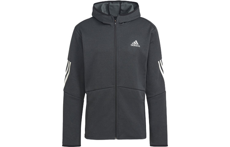adidas Striped Zip-Up Fitness Hoodie Jacket - Black HC3060