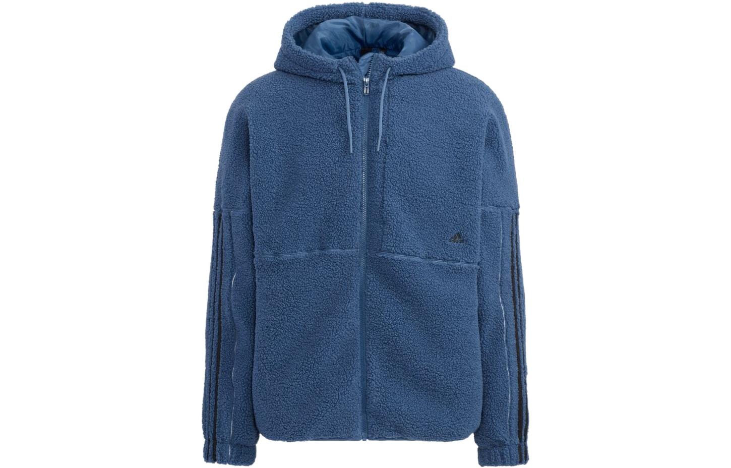 adidas Striped Zip Hoodie Jacket Unisex Gray Blue HP1377