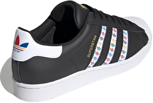 阿迪达斯Superstar黑色多色三叶草条纹 FZ0058 Shop 阿迪达斯Superstar黑色多色三叶草条纹 FZ0058