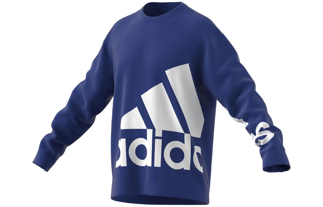 adidas Sweat Trainer Blue Crewneck Pullover with Large Logo Print HE4392