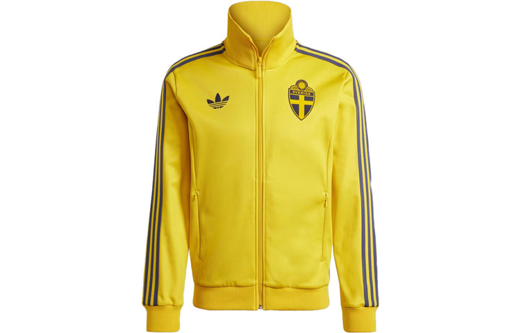 adidas Sweden Beckenbauer Track Top Yellow Jacket with Logo & Striped Design IT7798