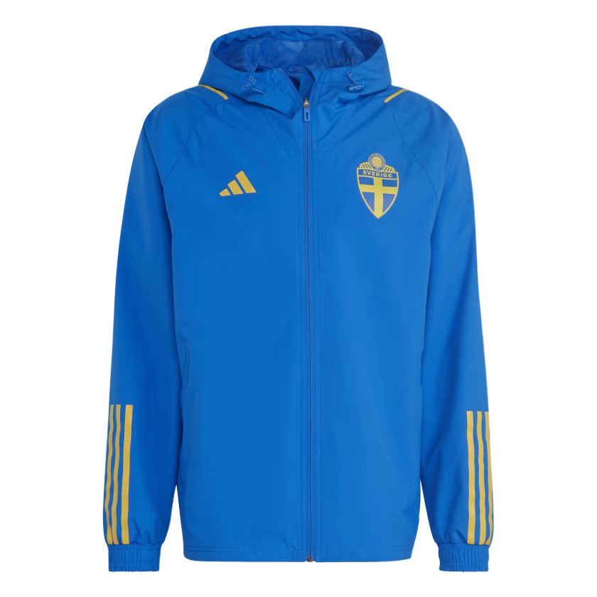 adidas Sweden TIRO 23 Waterproof Stretch Jacket Men Glow Blue/EQT Yellow HD8987