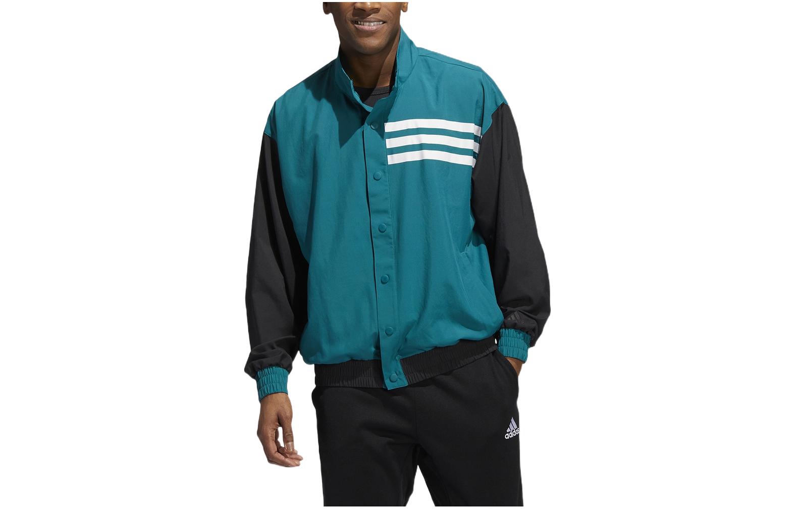 adidas Teal Green Striped Retro Track Snap Button Jacket HF0240