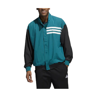 adidas Teal Green Striped Retro Track Snap Button Jacket HF0240