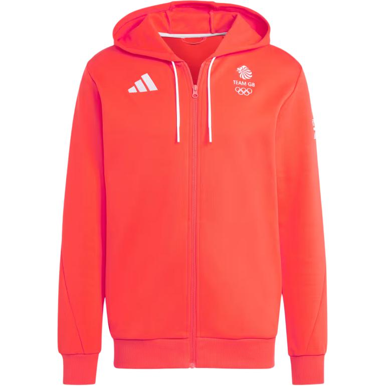 adidas Team GB Hoodie Full-Zip Red - Olympic Training Gear with Embroidered Logo IU0673