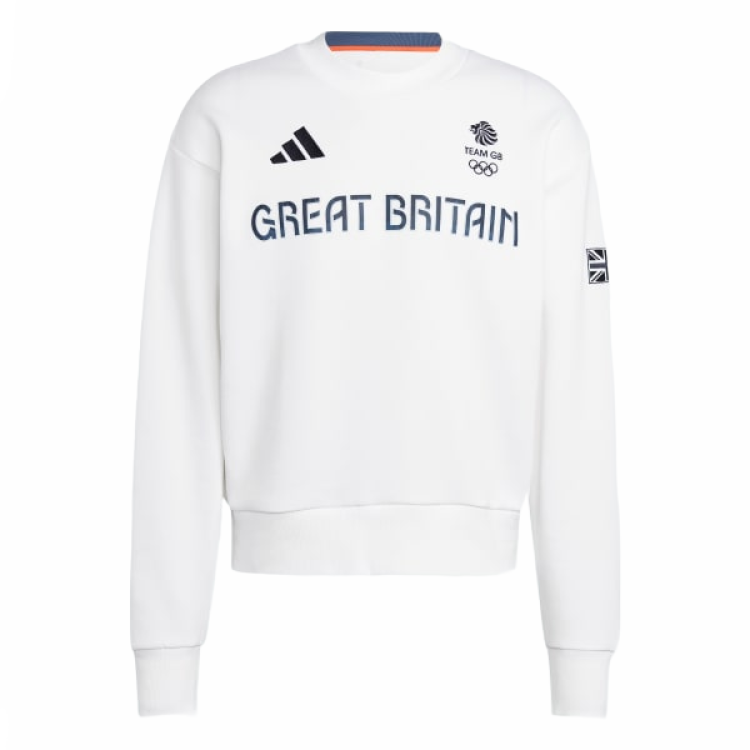 adidas Team GB Olympic Sweatshirt White Crewneck Long Sleeve Pullover IU0669