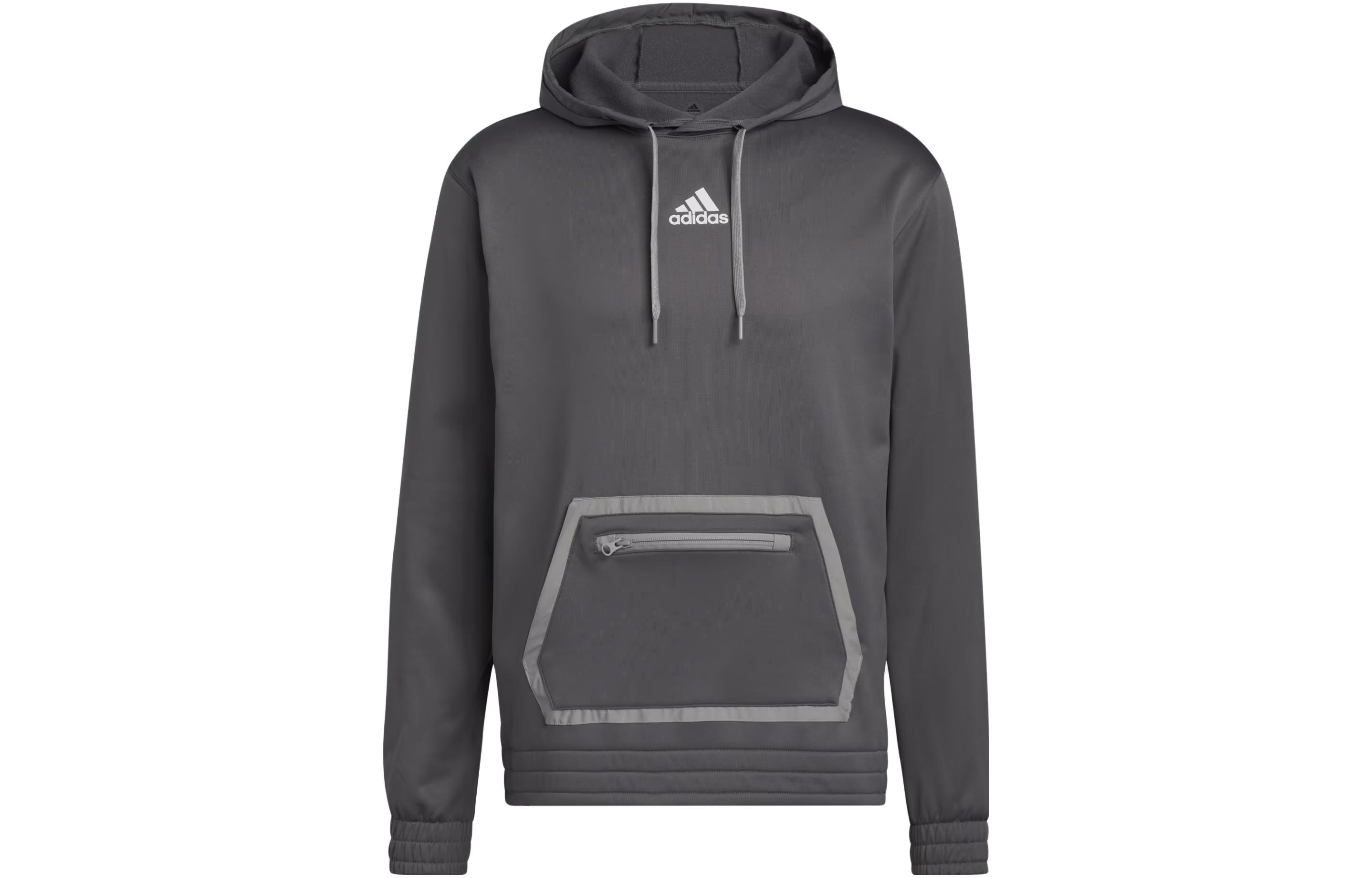 adidas Team Issue Hoodie Gray Pullover with Logo and Colorblock Pocket - HI3084